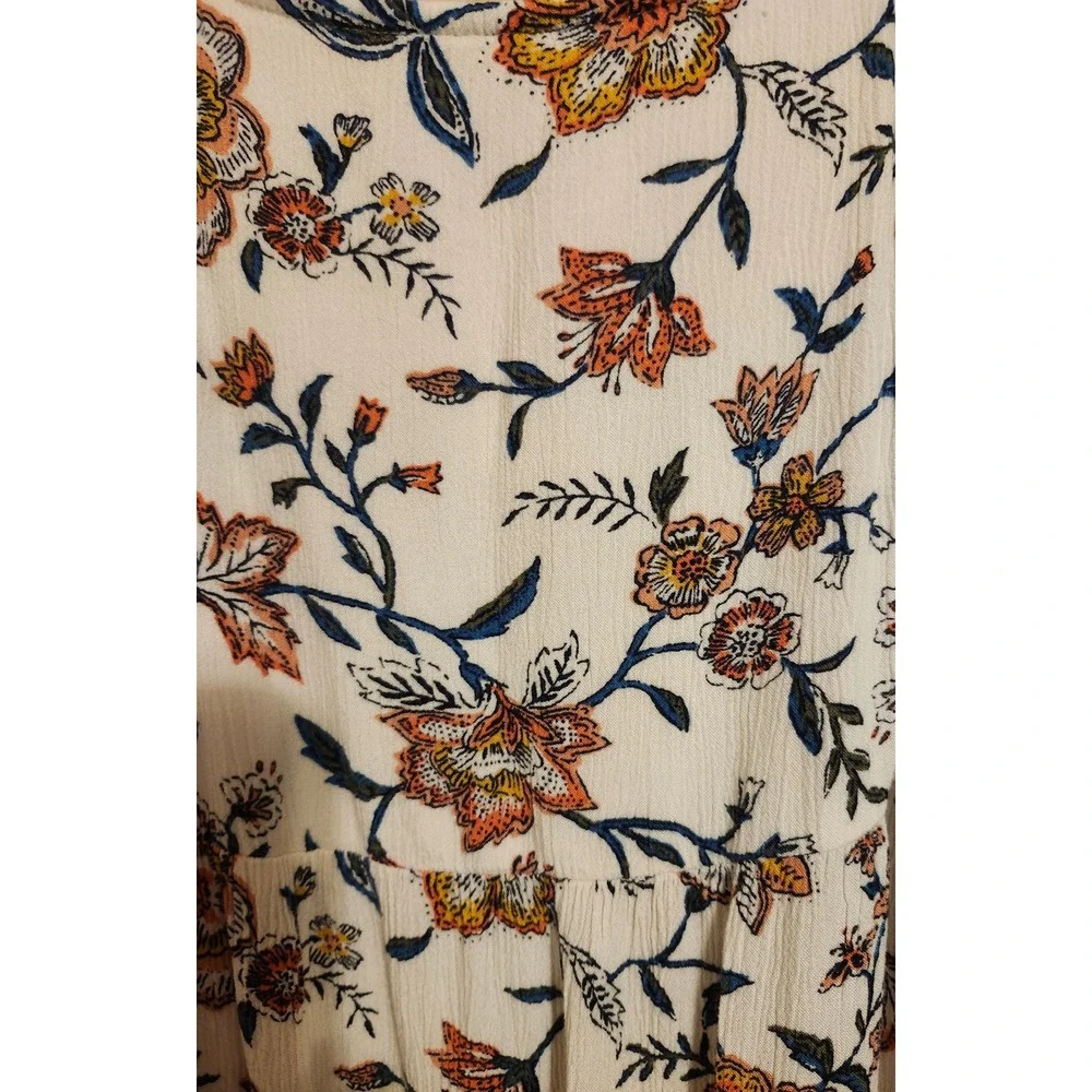 Old Navy Girls Floral Maxi‎ Dress Cream Blue Orange Tiered Smocked Back L 10-12